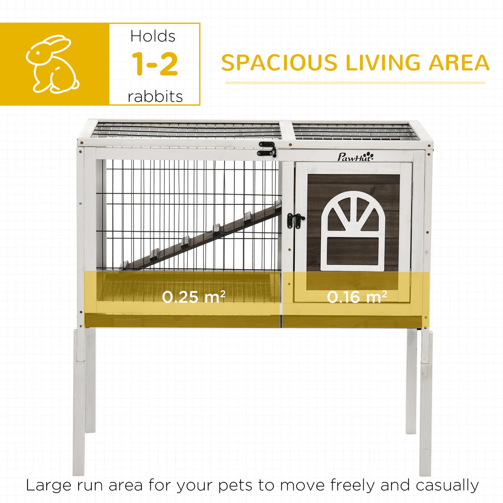 Leoglint Wooden Rabbit Hutch, Indoor Elevated Guinea Pig Cage with Run, Ladder, Lockable Doors and Removable Tray, Coffee