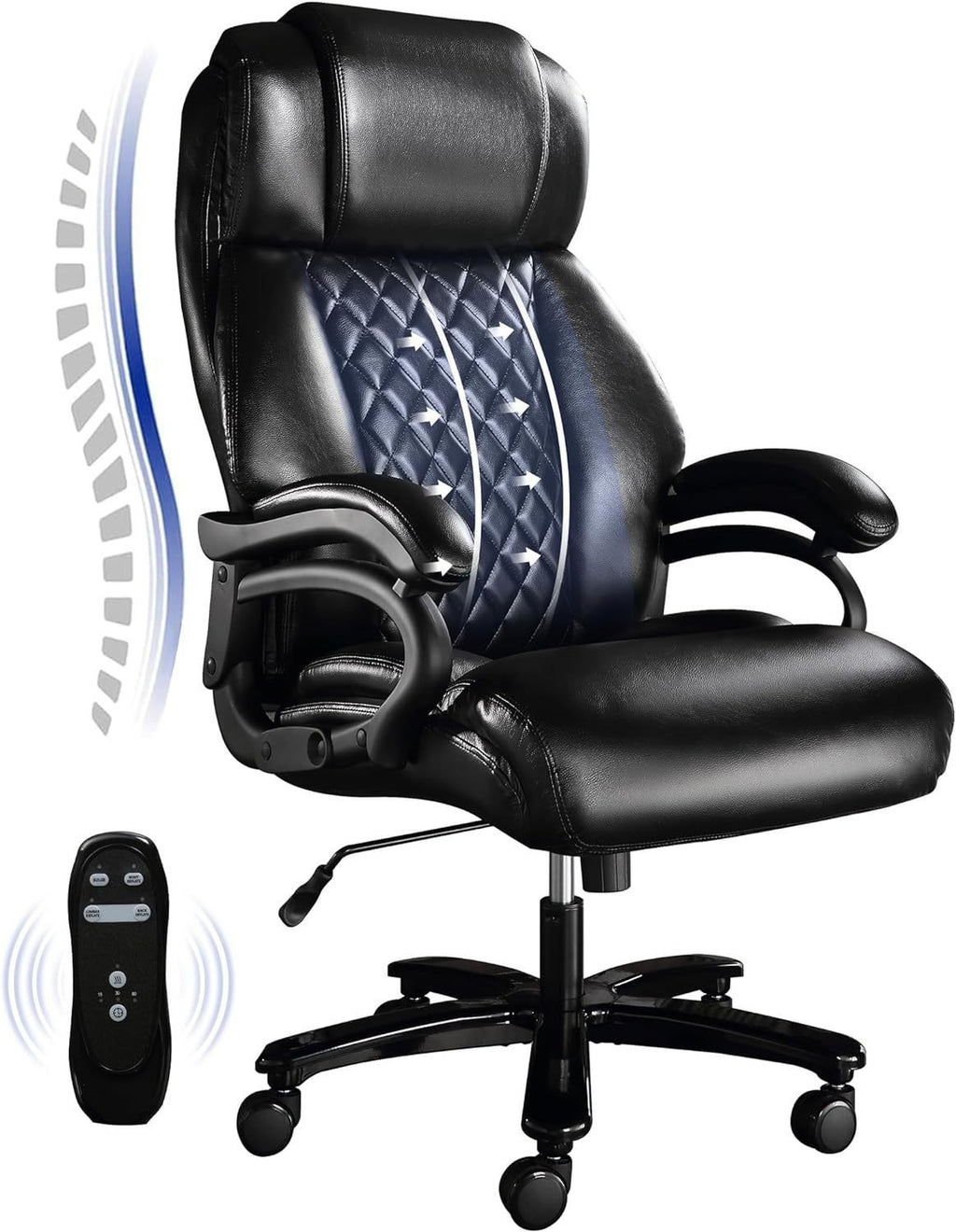 Leoglint Big and Tall Office Chair, 500lbs High Back Large Executive Chair with Electric Airbag Heating High Back Computer Chair with Wide Seat, Black Ergonomic Leather Rocking Chair