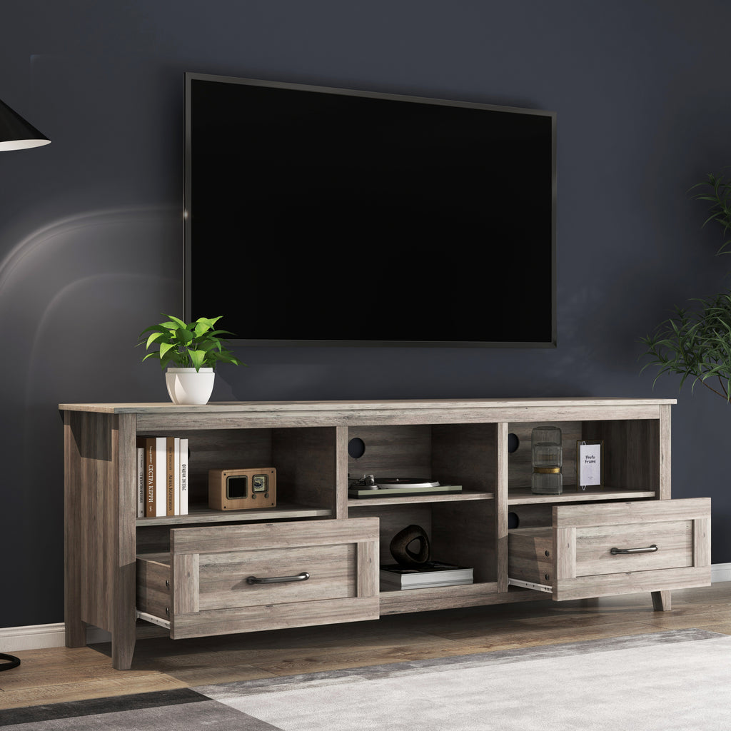 Leoglint 70.08 Inch Length TV Stand for Living Room and Bedroom, with 2 Drawers and 4 High-Capacity Storage Compartment, Grey Walnut