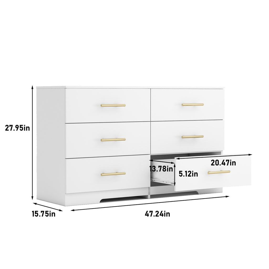 Leoglint Drawer Chest White color Large 6 drawers chest of drawer dressers table with golden handle