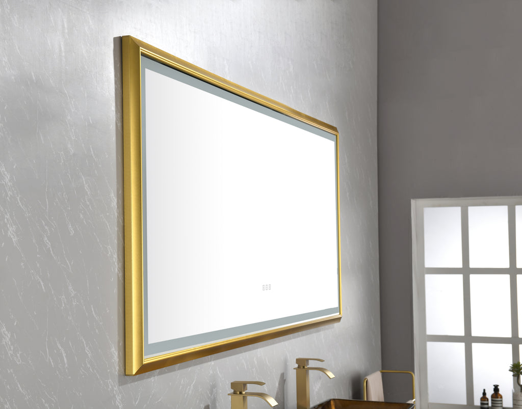 Leoglint 48 in. W x 30 in. H Oversized Rectangular Gold Framed LED Mirror Anti-Fog Dimmable Wall Mount Bathroom Vanity Mirror   Wall Mirror Kit For Gym And Dance Studio