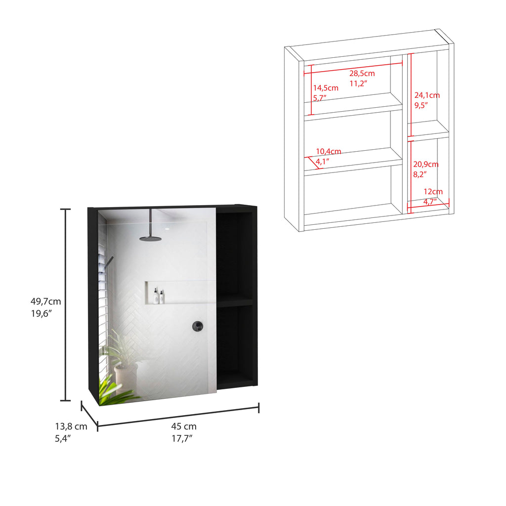 Leoglint Labelle Medicine Cabinet With Mirror, Five Internal Shelves, Single Door -Black