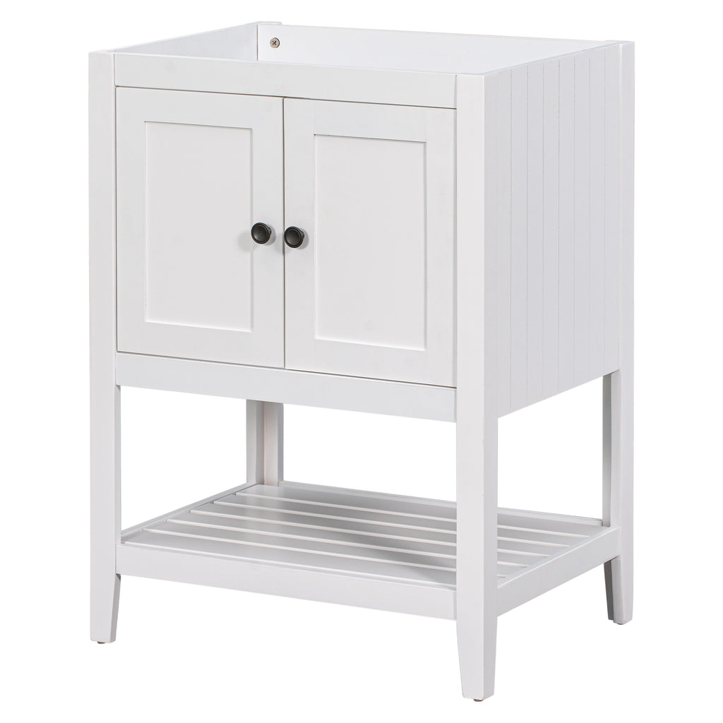 Leoglint 24" Bathroom Vanity Base Only, Soild Wood Frame, Bathroom Storage Cabinet with Doors and Open Shelf, White