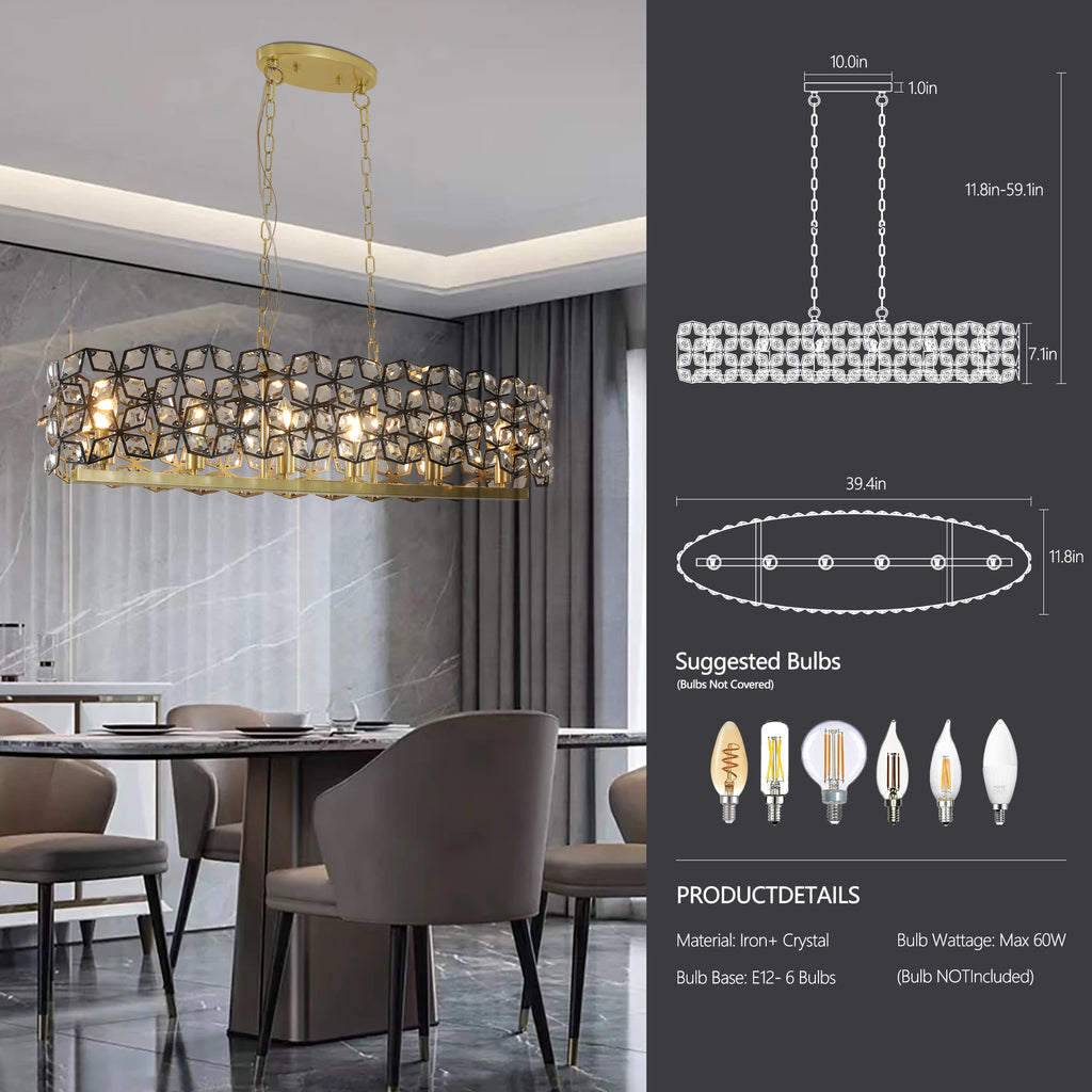 Leoglint Pendant Modern Champagne Gold Oval Crystal ceiling chandelier  Luxury Home Decor Light Fixture