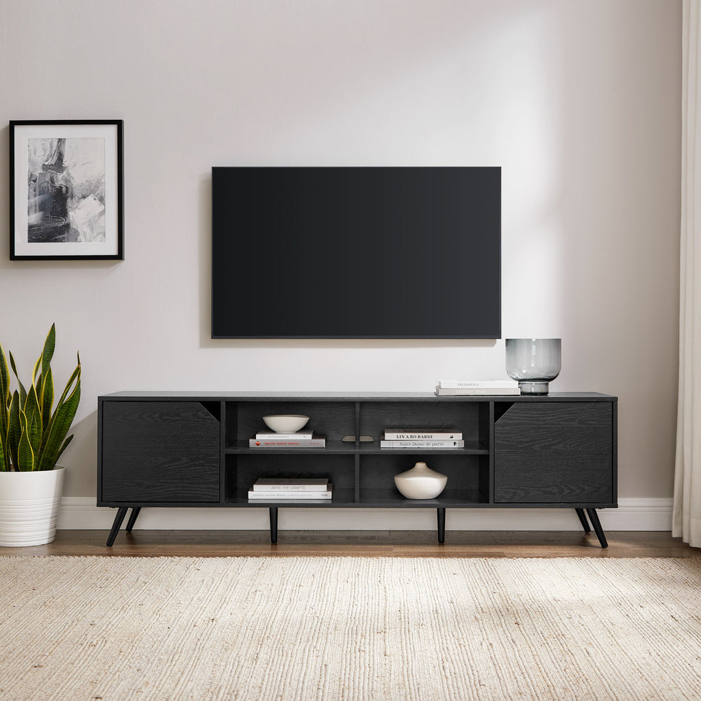 Leoglint Contemporary 2-Door Minimalist TV Stand for TVs up to 80 inches – Black