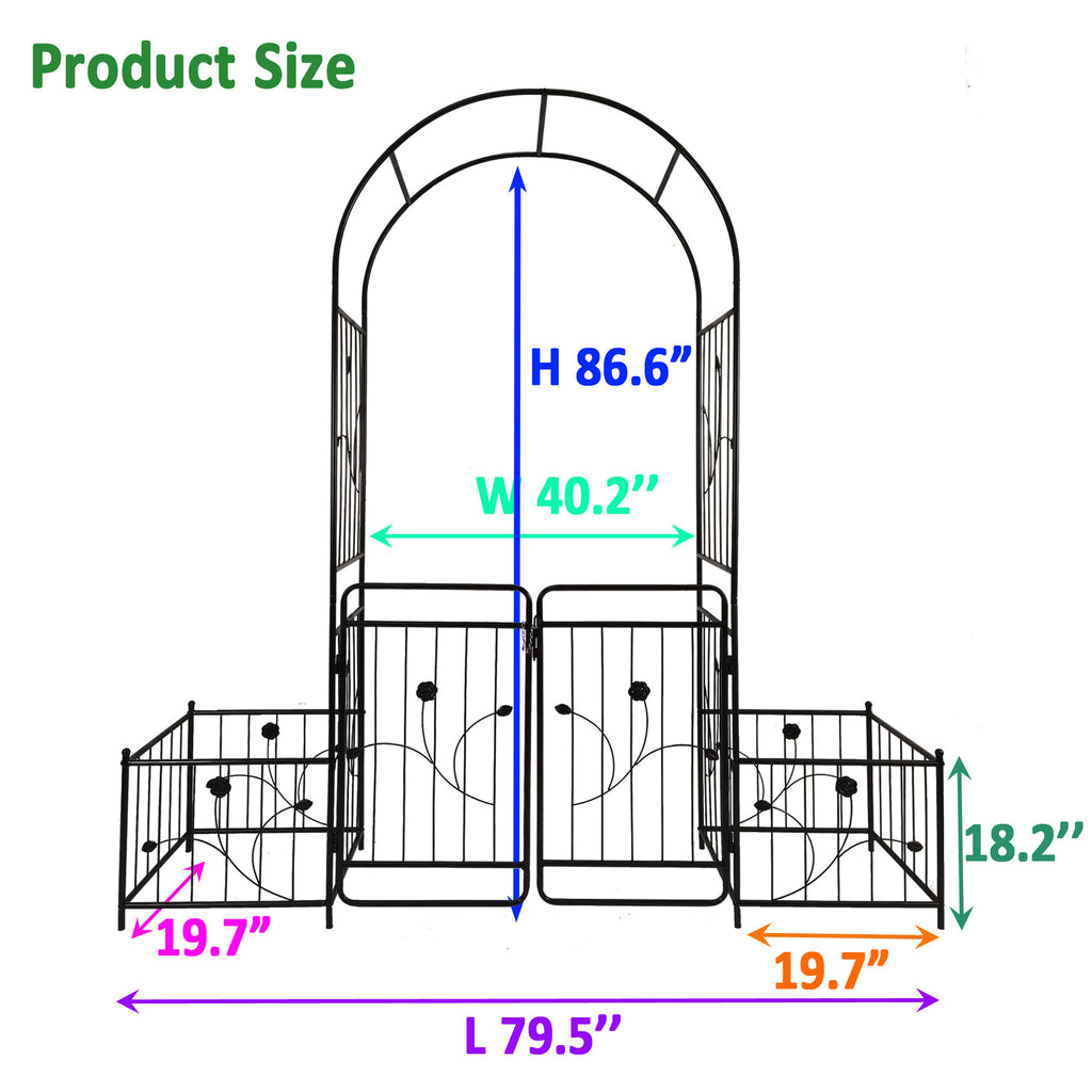 Leoglint Metal Garden Trellis with Gate 79.5'' Wide x 86.6'' High Climbing Plants Support Rose Arch Outdoor Black