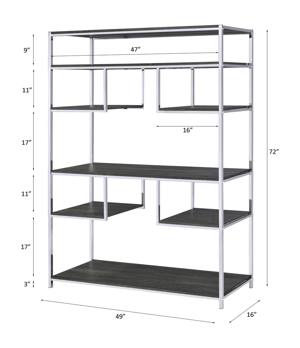 Leoglint ACME Vonara Bookshelf, Rustic Gray Oak & Chrome 92657