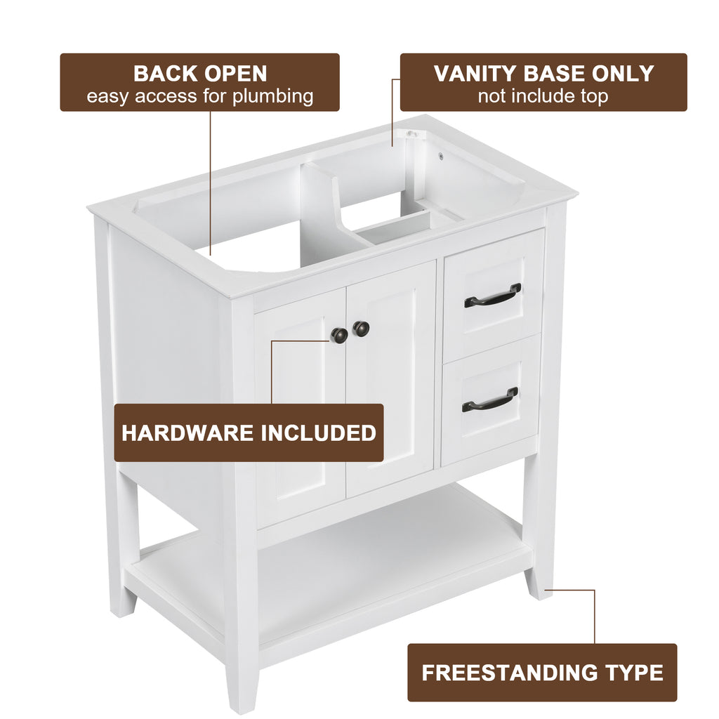 Leoglint 30" Bathroom Vanity without Sink Top, Cabinet Base Only, Vanity with Multi-Functional Drawer, White