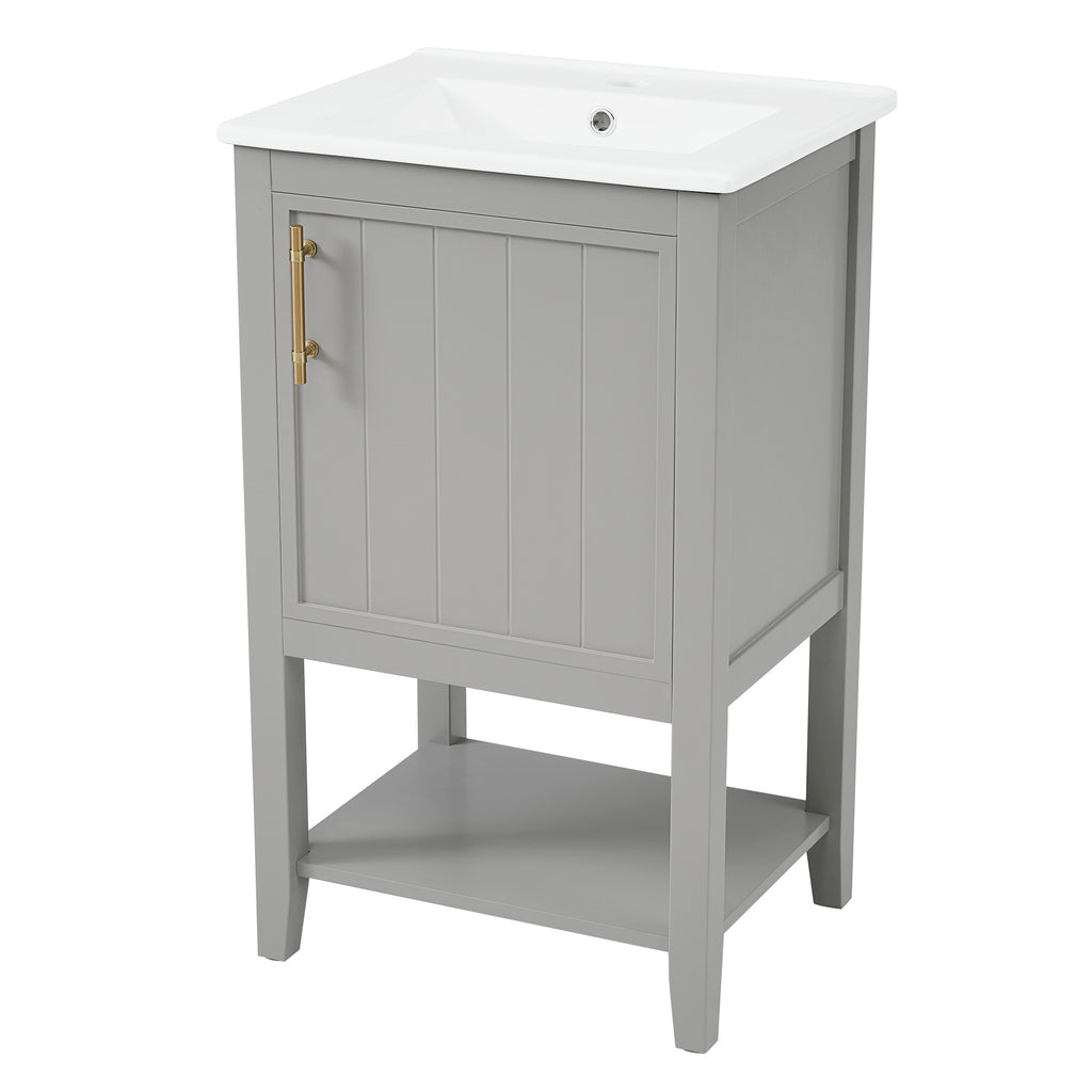 Leoglint 20" Bathroom Vanity with Sink, Bathroom Cabinet with Soft Closing Door, Storage Rack and Open Shelf, Grey