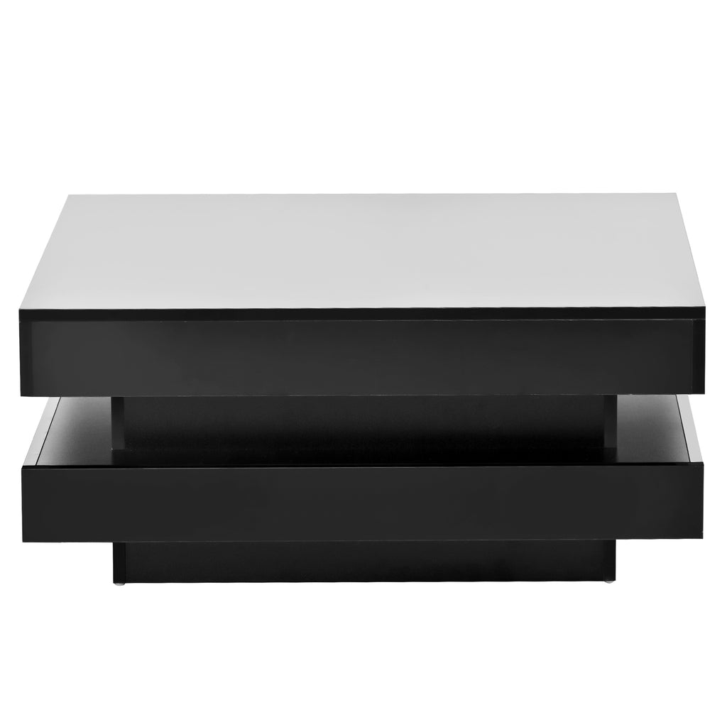 Leoglint ON-TREND High Gloss Minimalist Design with LED Lights, 2-Tier Square Coffee Table, Center Table for Living Room, 31.5''x31.5''x14.2'',Black