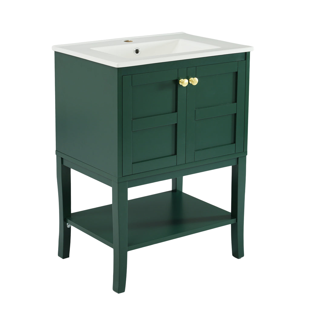 Leoglint 24'' Bathroom Vanity with Top Sink, Modern Bathroom Storage Cabinet with 2 Doors, Single Sink Bathroom Vanity