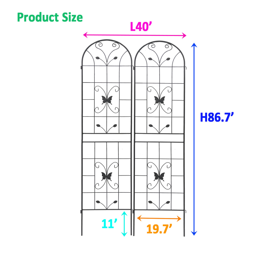 Leoglint 2 Pack Metal Garden Trellis 86.7" x 19.7" Rustproof Trellis for Climbing Plants Outdoor Flower Support Black