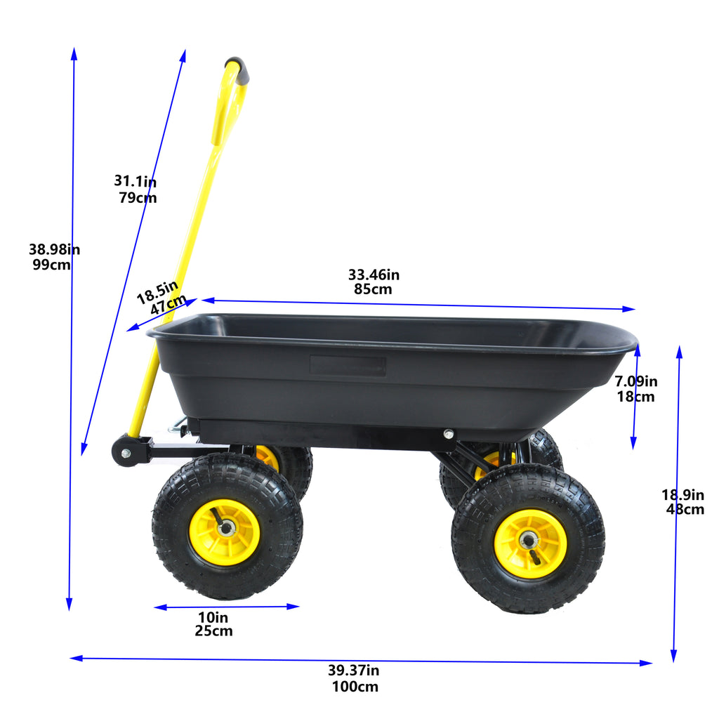 Leoglint Garden cart Folding car Poly Garden dump truck with steel frame, 10 inches. Pneumatic tire, 300 lb capacity body 55L black