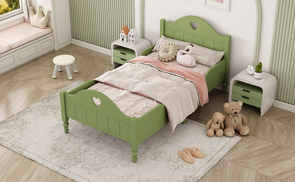 Leoglint Bed Frame Girl's Love Princess Bed Macaron Twin Size Toddler Bed with Side Safety Rails and Headboard and Footboard, Oliver Green