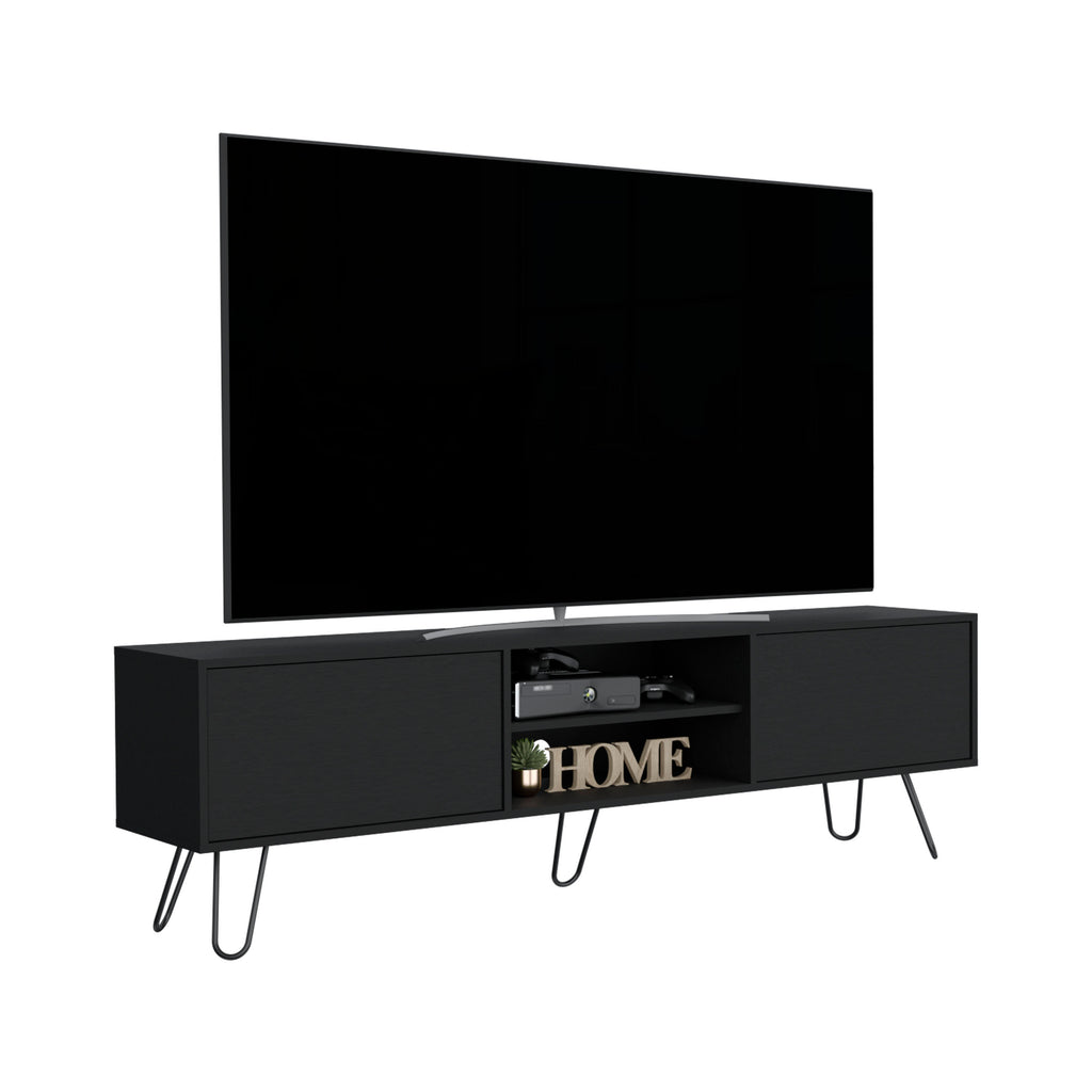 Leoglint Waco TV Stand, Hairpin Stand with Spacious Storage and Cable Management Holes, Black