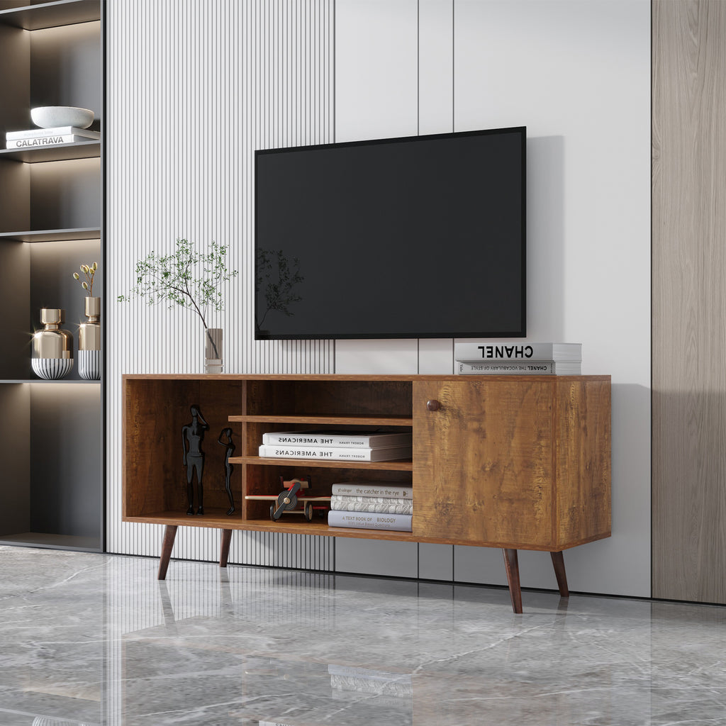 Leoglint TV Stand Use in Living Room Furniture with 1 storage and 2 shelves Cabinet, high quality particle board,Walnut