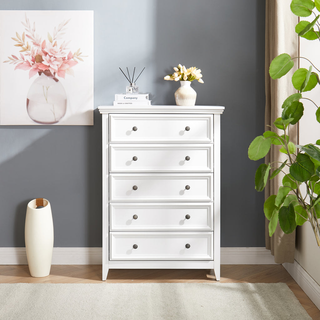 Leoglint Modern 5 Drawers Dresser 5 Drawers Cabinet,Drawer Chests Closet Organizers and Storage Clothes Storage Drawers Cabinet for Living Room, Farmhouse Dresser Organizer WHITE