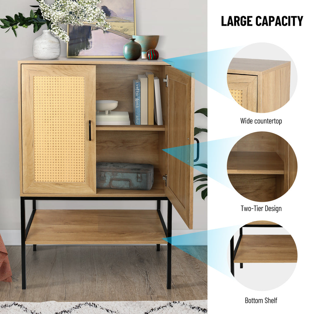 Leoglint 31.5 inch Wide 2 Rattan Doors Free Standing Sideboard  Storage Cabinet with One Open Bottom Shelf for  Kitchen Dinning Room Living Room, Natural Color