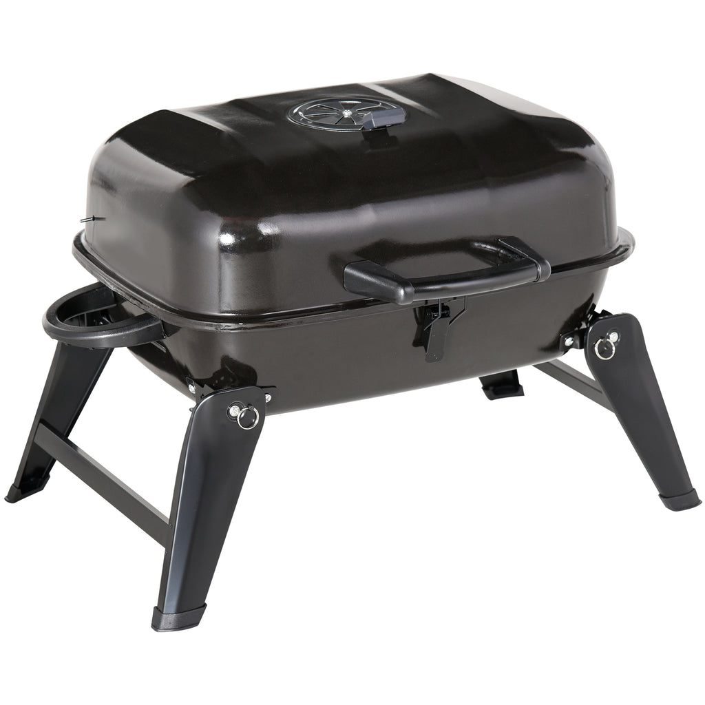 Leoglint 14" Portable Charcoal Grill, Tabletop Small BBQ Grill for Outdoor Cooking, Camping, Tailgating, Enamel Coated, Vent, Folding Legs, Black