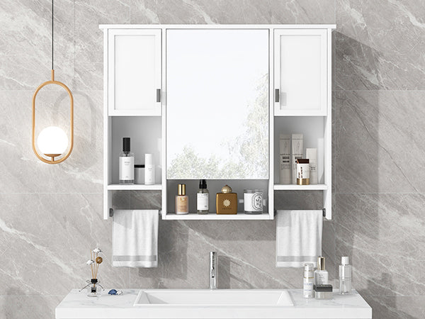 Leoglint 35'' x 28'' Modern Wall Mounted Bathroom Storage Cabinet, Bathroom Wall Cabinet with Mirror, Medicine Cabinet with Towels Bar