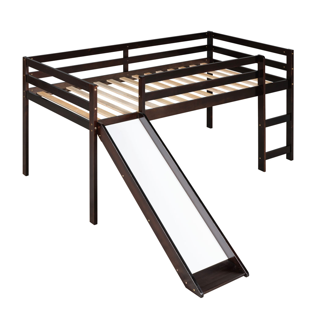 Leoglint Loft Bed Frame with Slide, Multifunctional Design, Twin (Espresso)(OLD SKU: WF191904AAP)