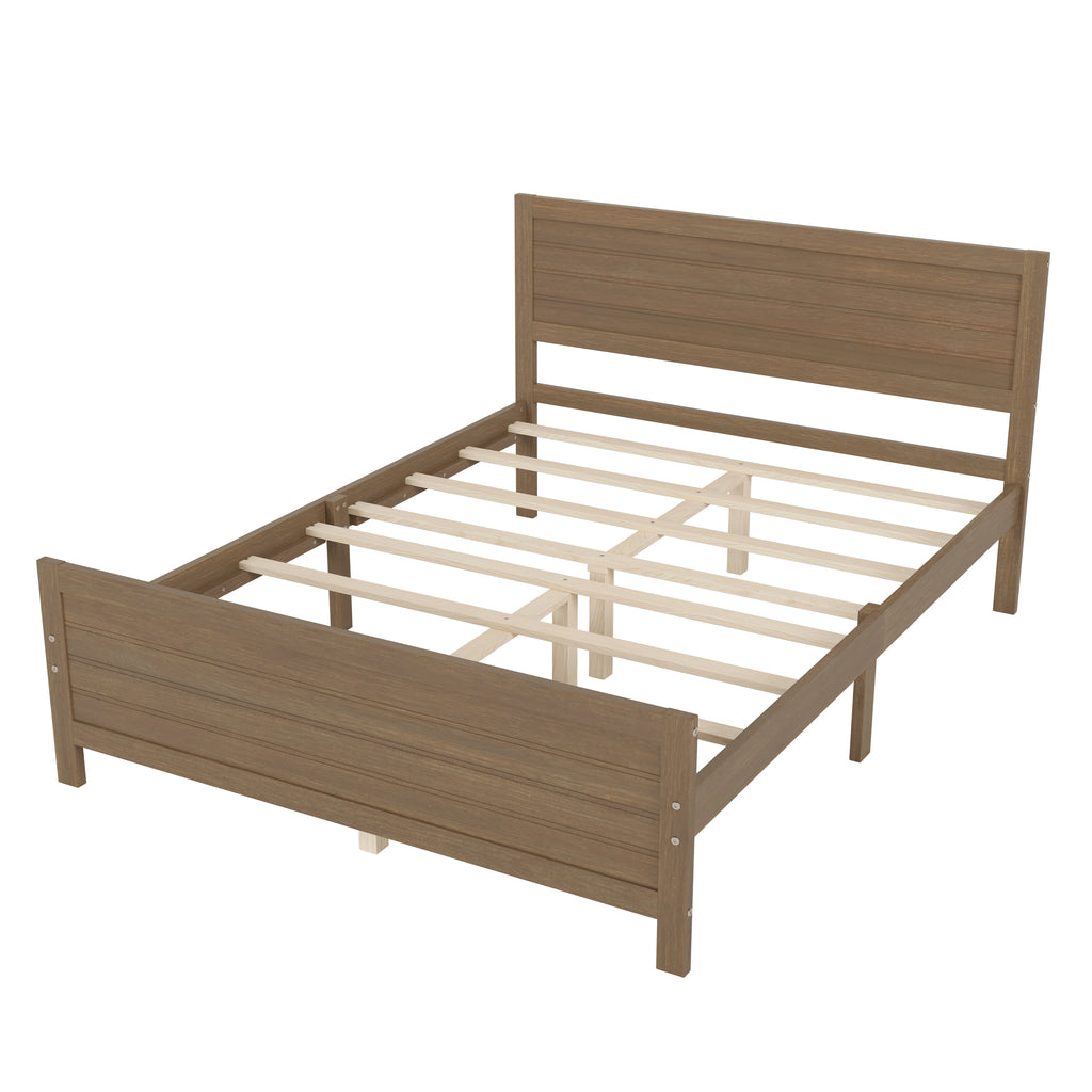 Leoglint Wood Platform Bed Frame with Headboard, Mattress Foundation with Wood Slat Support, No Box Spring Needed, Queen Size, Walnut