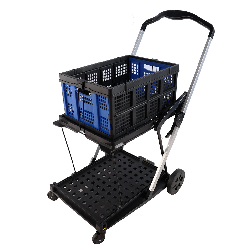 Leoglint Garden cart Folding service cart with wheels double-decker, shopping, library, office warehouse moving carts