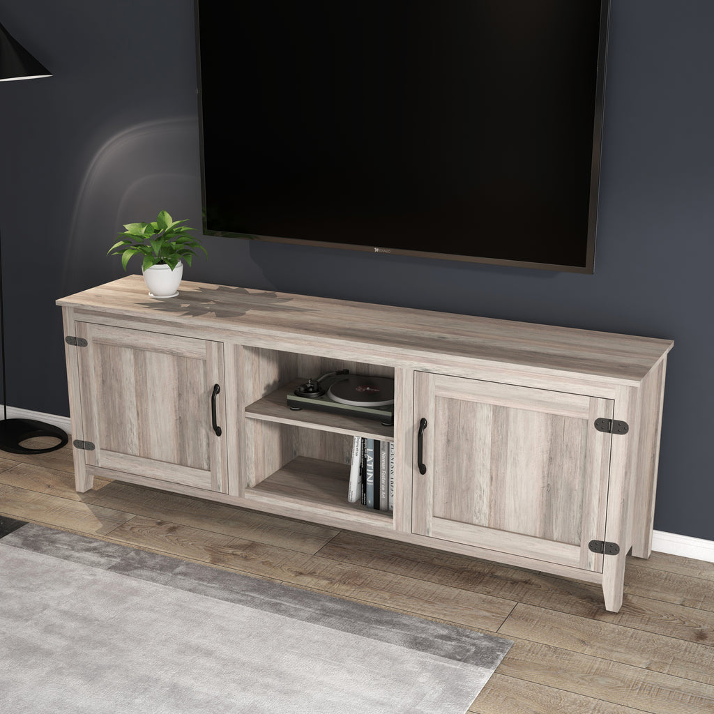 Leoglint TV Stand Storage Media Console Entertainment Center With Two Doors, Grey Walnut