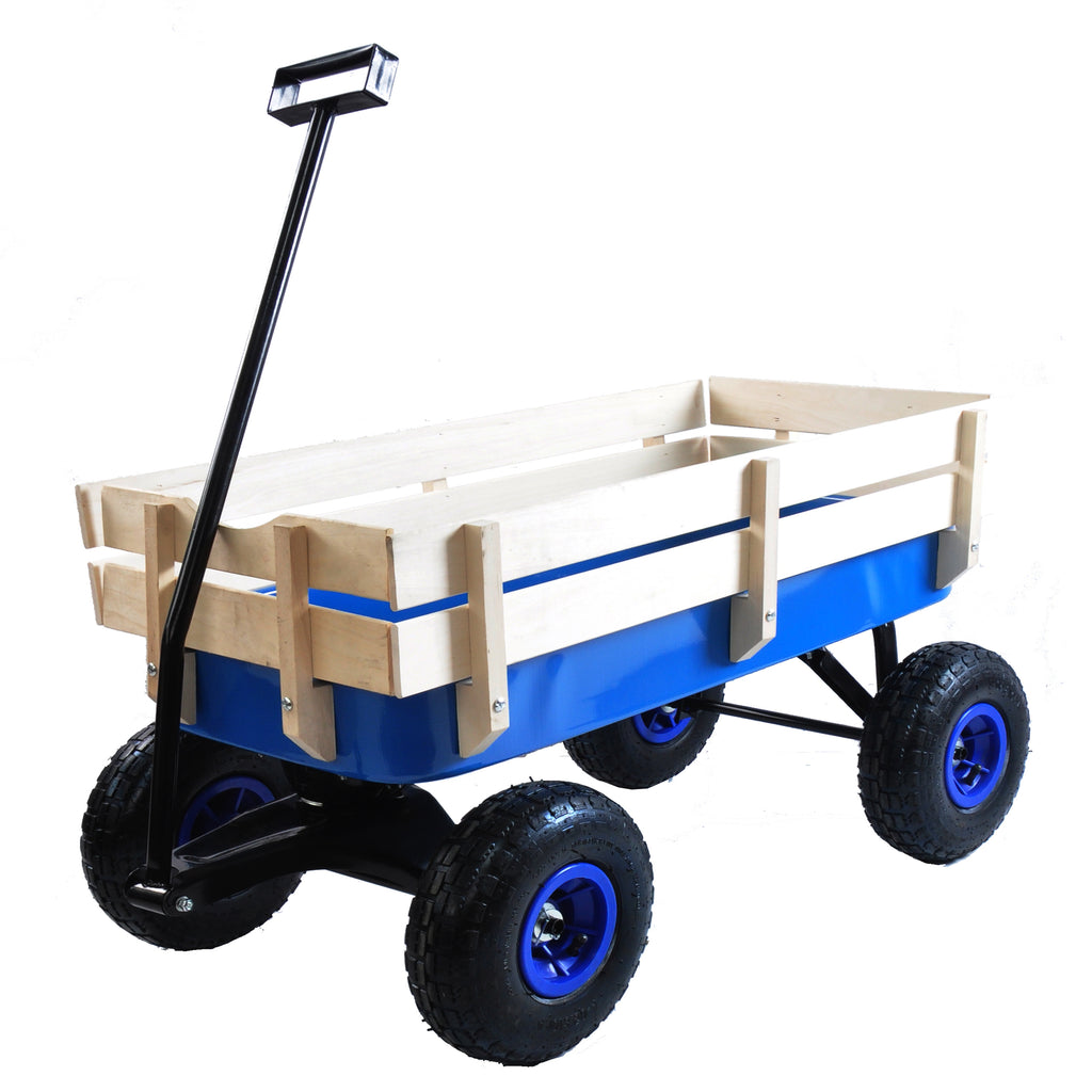 Leoglint Outdoor Wagon All Terrain Pulling Wood Railing Air Tires Garden Cart