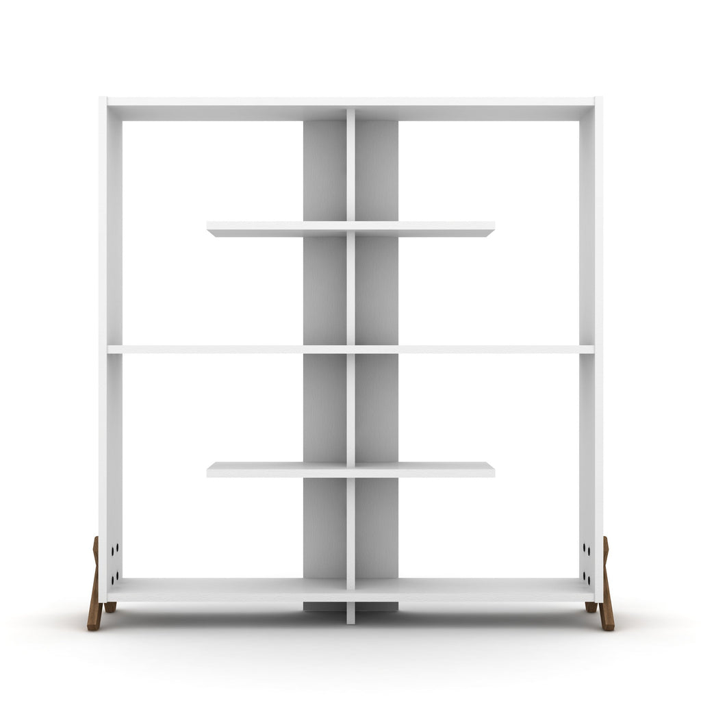 Leoglint Furnish Home Store Kipp Wood Frame Etagere Open Back 6 Shelves Bookcase Industrial Bookshelf for Office and Living Rooms Modern Bookcases Large Bookshelf Organizer, Walnut/White