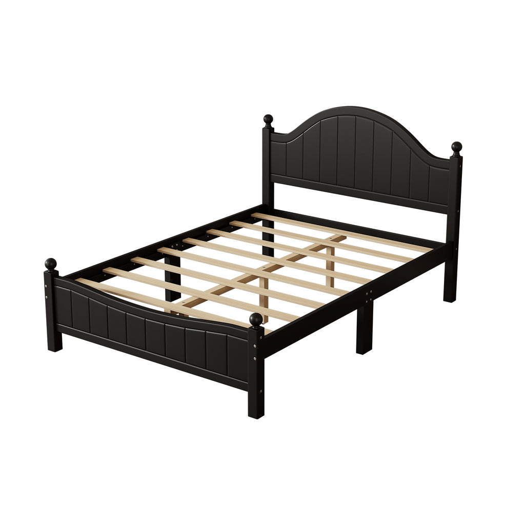 Traditional Concise Style Black Solid Wood Platform Bed Frame, No Need Box Spring, Full