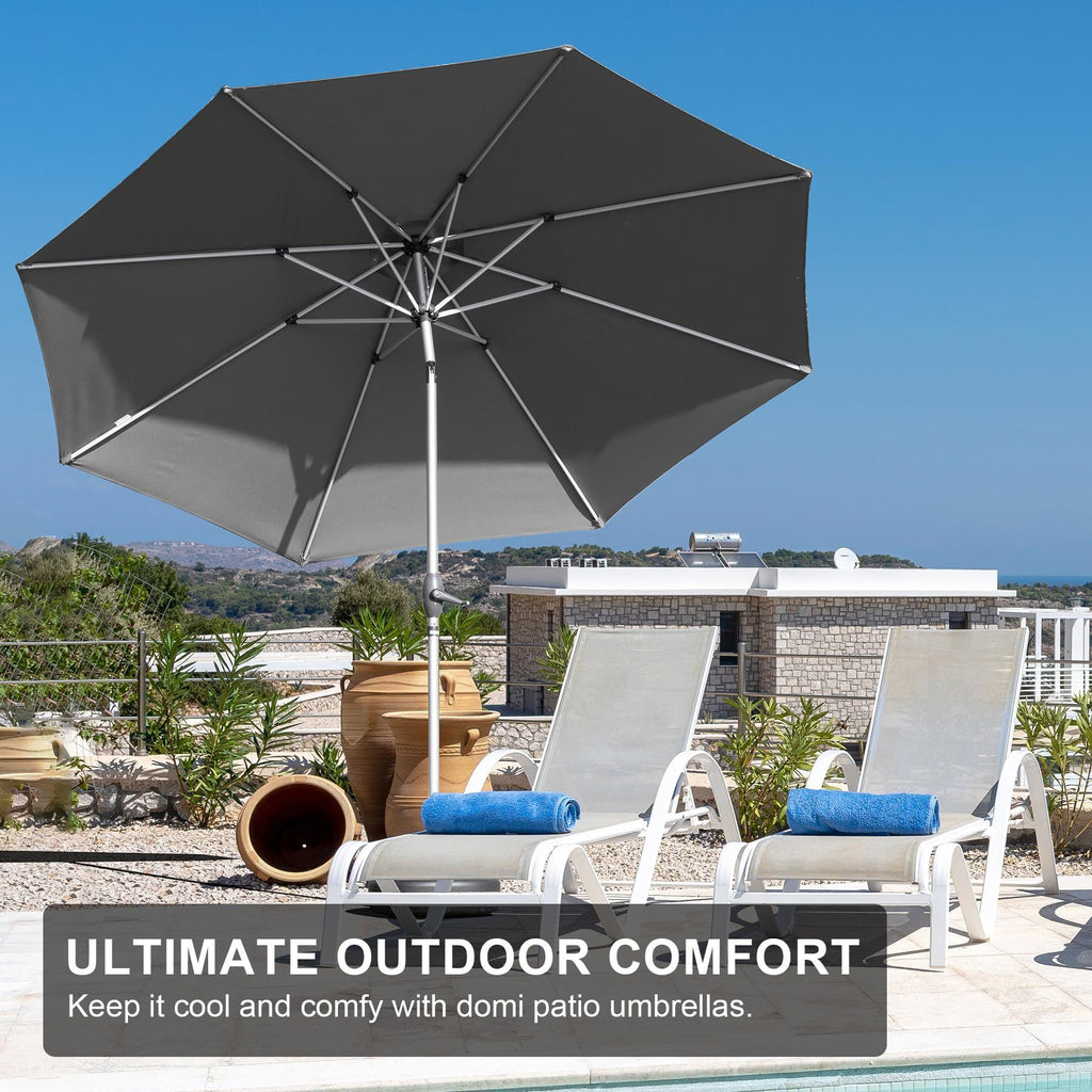 Leoglint 9FT Patio Umbrella, Outdoor Umbrella with Push Button Tilt and Crank, UV Protection Waterproof Market Sun Umbrella with 8 Sturdy Ribs for Garden, Deck, Backyard, Pool (Gray)