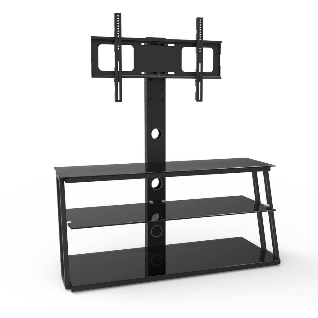 Leoglint Black Multi-Function Angle And Height Adjustable Tempered Glass  TV Stand