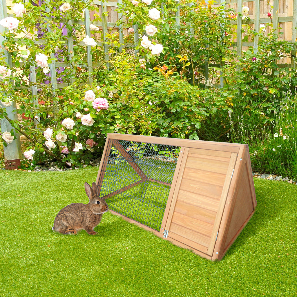 Leoglint 46" x 24" Wooden A-Frame Outdoor Rabbit Cage Small Animal Hutch with Outside Run & Ventilating Wire, Yellow