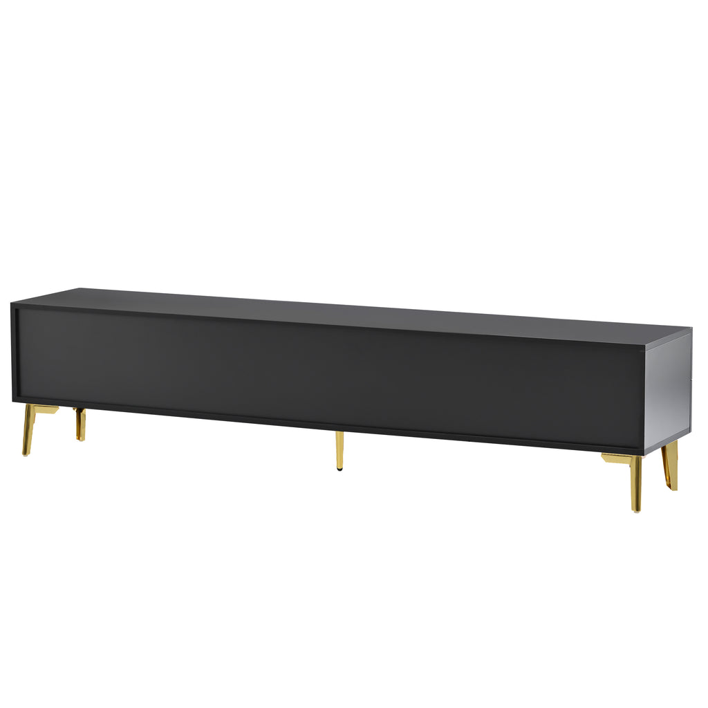 Leoglint U-Can Modern TV Stand with 5 Champagne legs - Durable, stylish, spacious, versatile storage TVS up to 77" (Black)