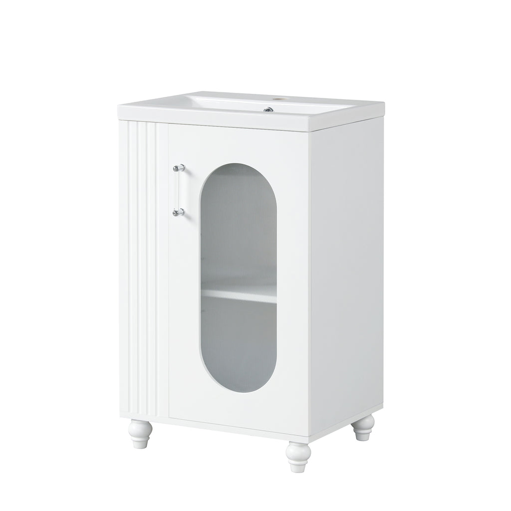 Leoglint 20" Bathroom Vanity with Sink, Bathroom Vanity Cabinet with Two-tier Shelf, Adjustable Shelf, Solid Wood and MDF, White