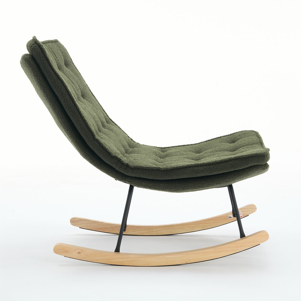 Leoglint Lazy Rocking Outdoor Chair,Comfortable Lounge Chair with Wide Backrest and Seat Wood Base, Upholstered Armless Rocker Chair for Living room, Balcony,Bedroom and Patio Porch. (DARK GREEN)