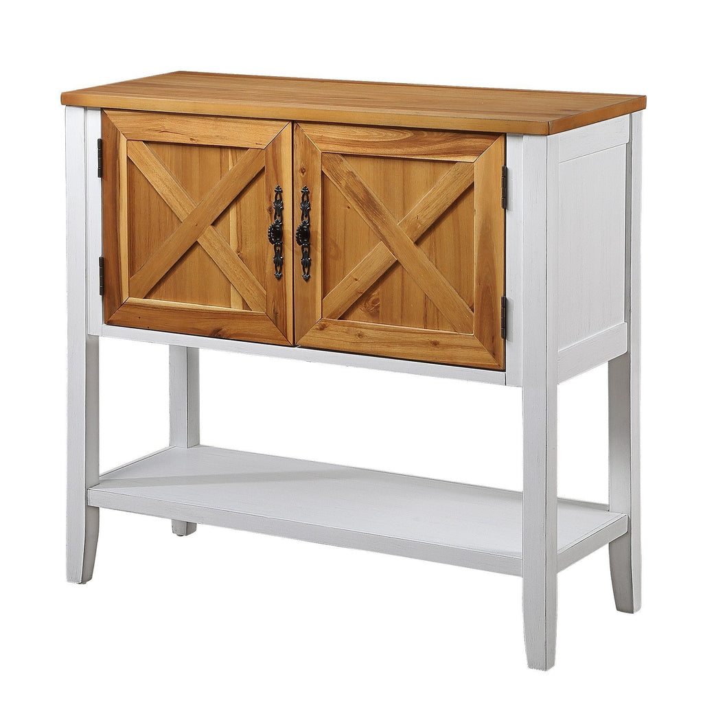 Leoglint 35''Farmhouse Wood Buffet Sideboard Console Table with Bottom Shelf and 2-Door Cabinet, for Living Room, Entryway,Kitchen Dining Room Furniture (Antique White + Natural Acacia Top & Door)