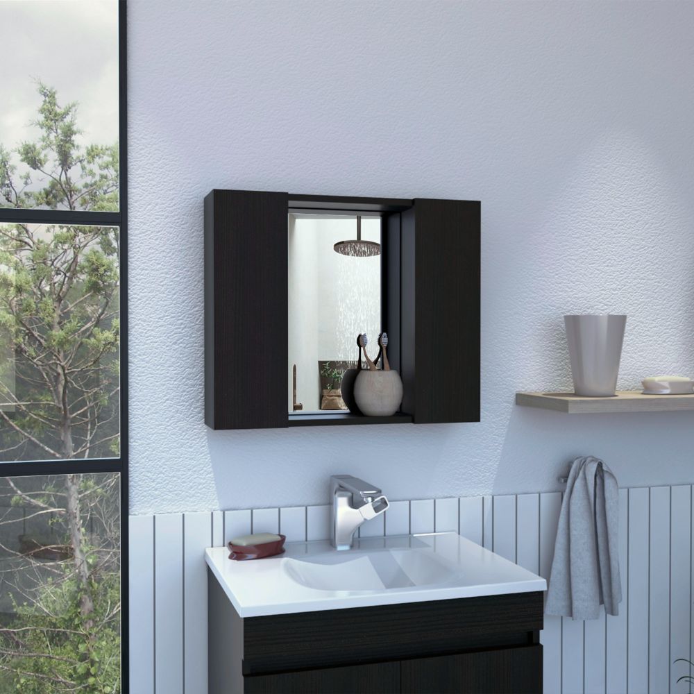 Leoglint Draco Medicine Cabinet, Mirror, Double Door, One External Shelf