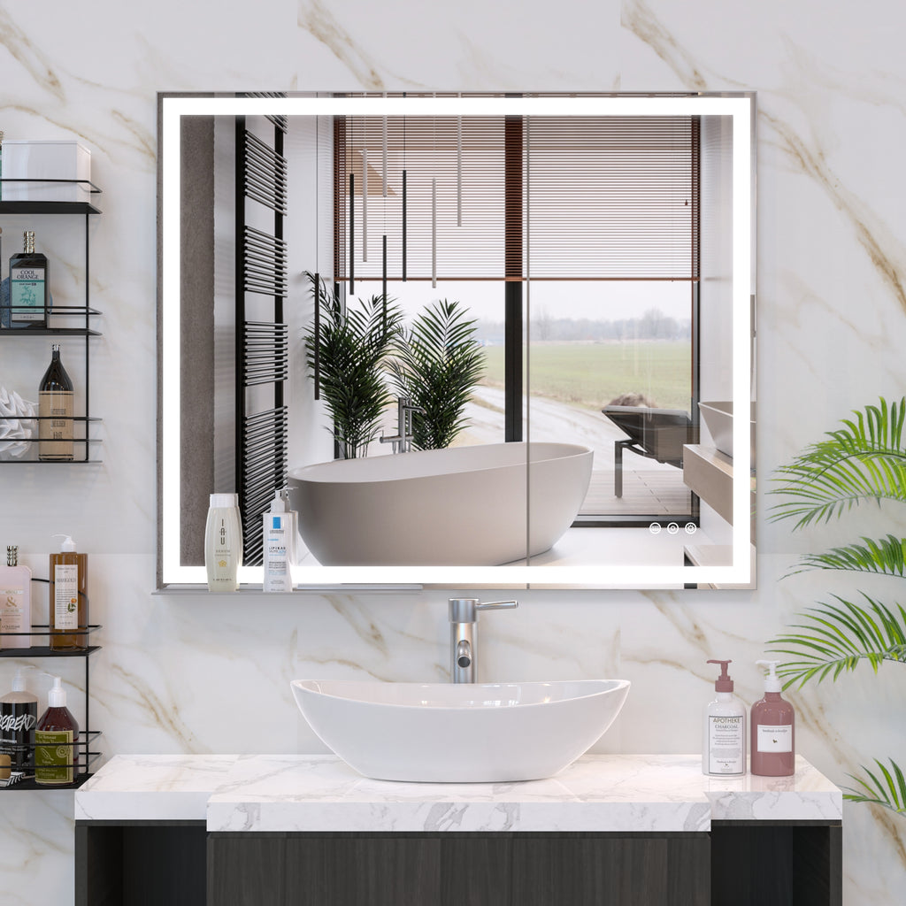 Leoglint 30x36 inch LED Bathroom Vanity Mirror Wall Mounted Adjustable White/Warm/Natural Lights Anti-Fog Touch Switch with Memory Modern Smart Large Bathroom Mirrors