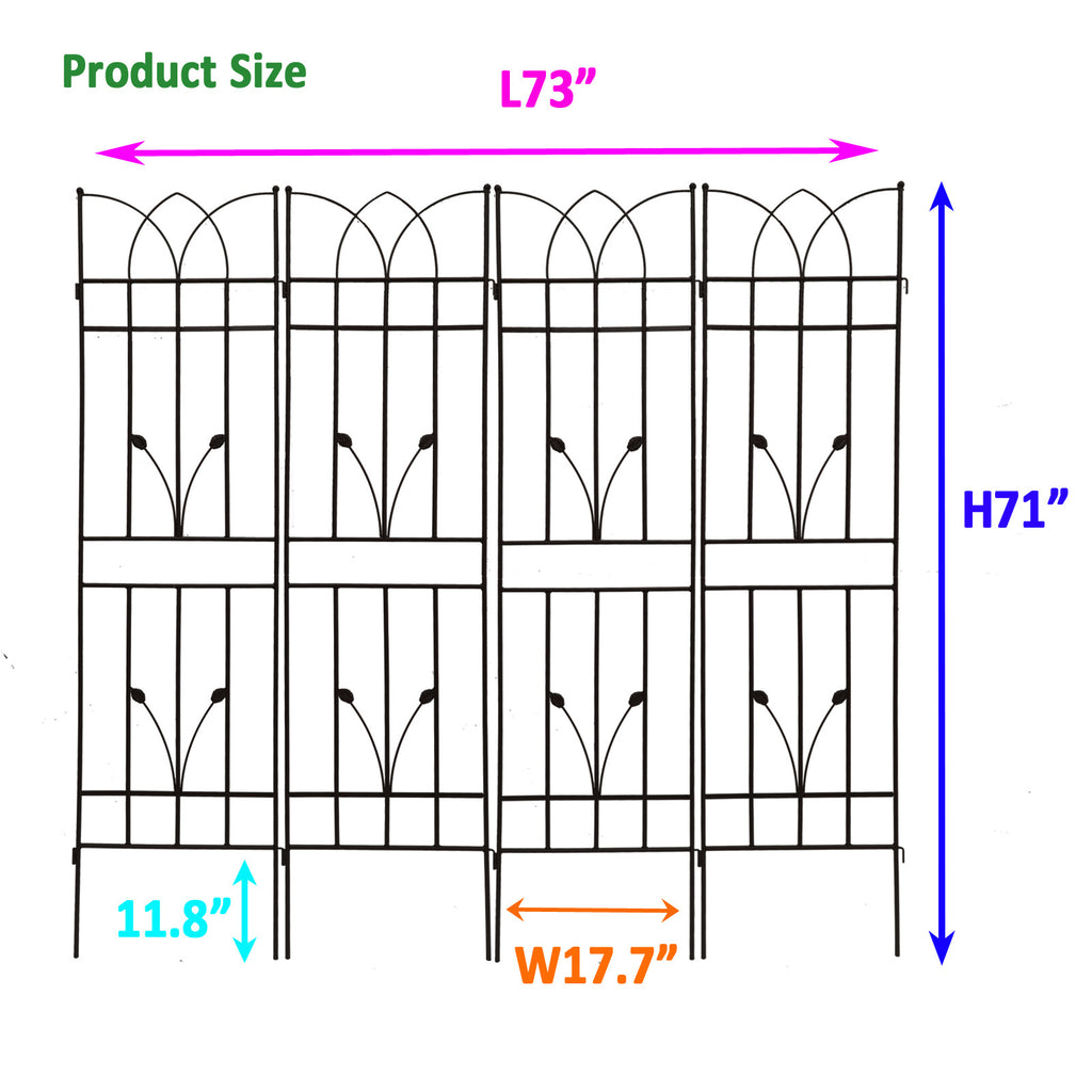 Leoglint 4 Pack Metal Garden Trellis 71" x 17.7" Rustproof Trellis for Climbing Plants Outdoor Flower Support Black