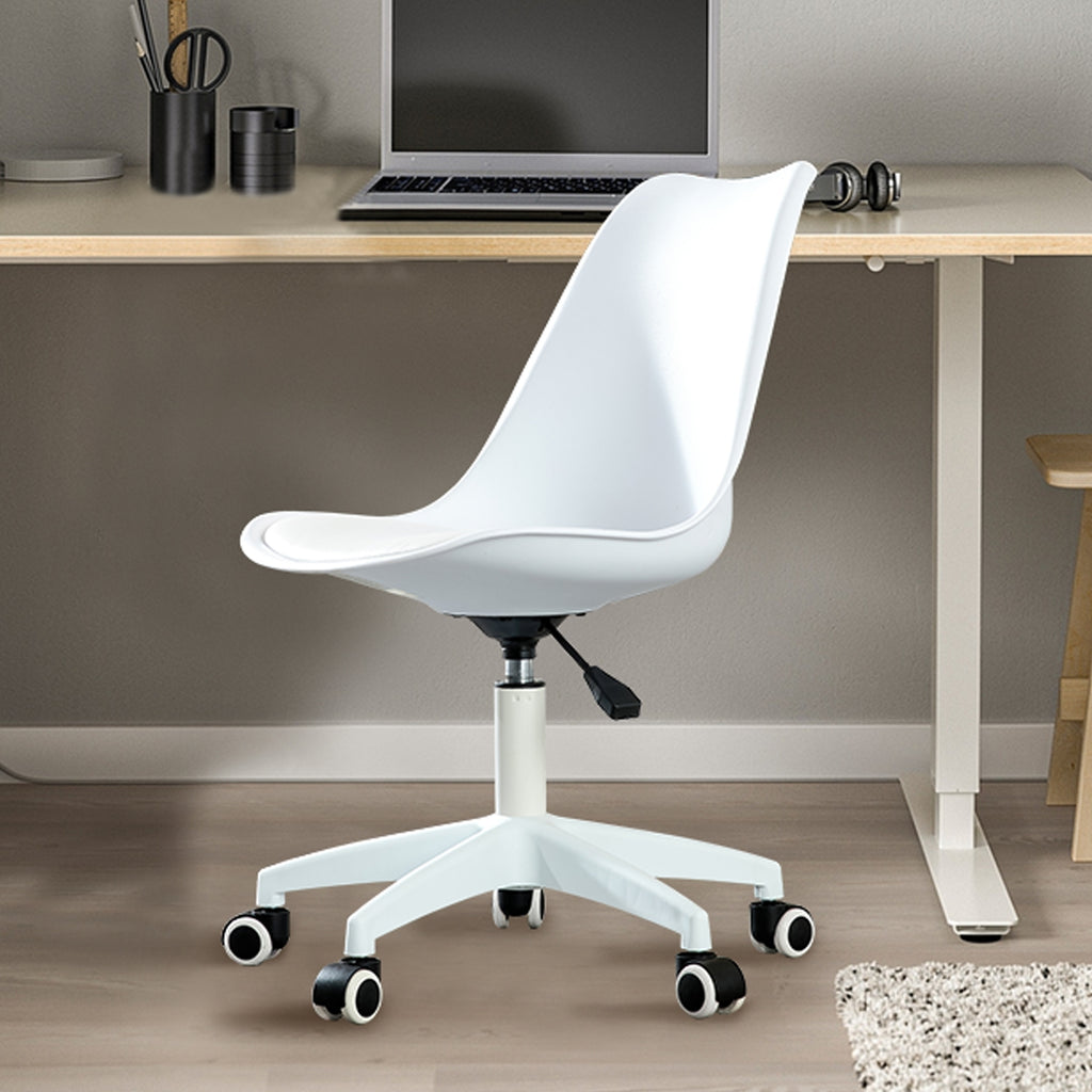 Leoglint Modern Home Office Chairs, Adjustable 360 °Swivel  Chair Engineering  Plastic Armless Swivel Computer  Chair With Wheels for Living Room, Bed Room Office Hotel Dining Room and White.