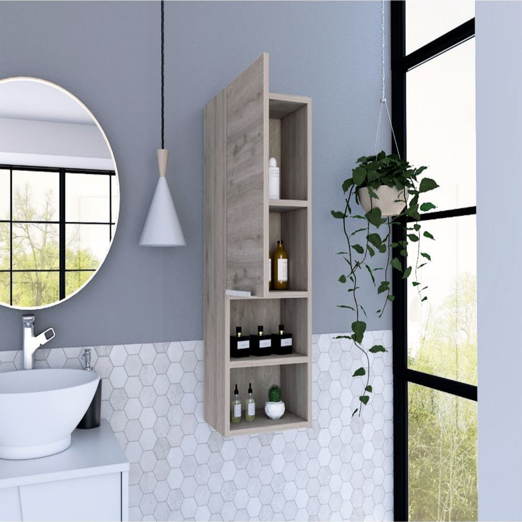 Leoglint Medicine 32H" Single Door Cabinet, Two Interior Shelves, Two External Shelves, Light Gray