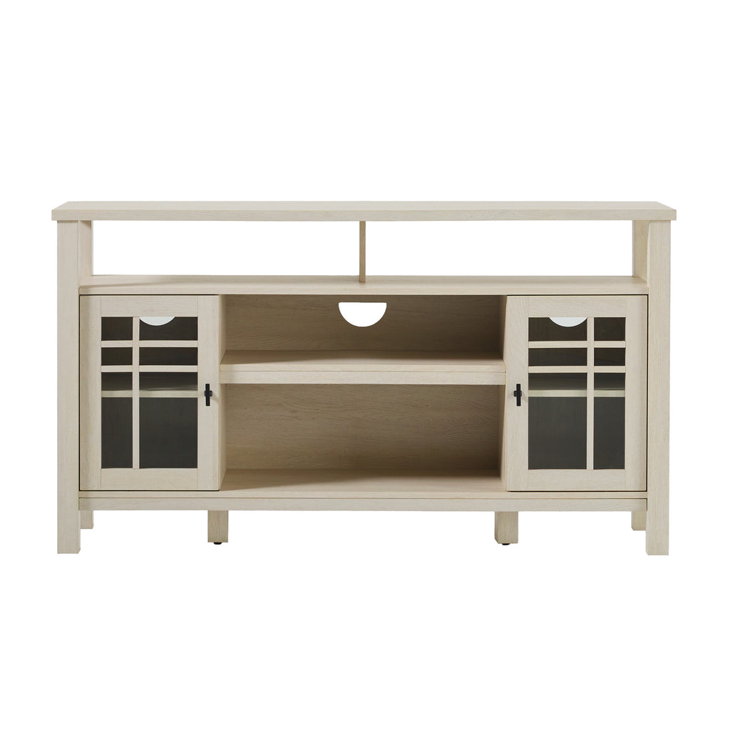 Leoglint Transitional 58" 2-Door Sideboard with Windowpane Design, Ivory Oak