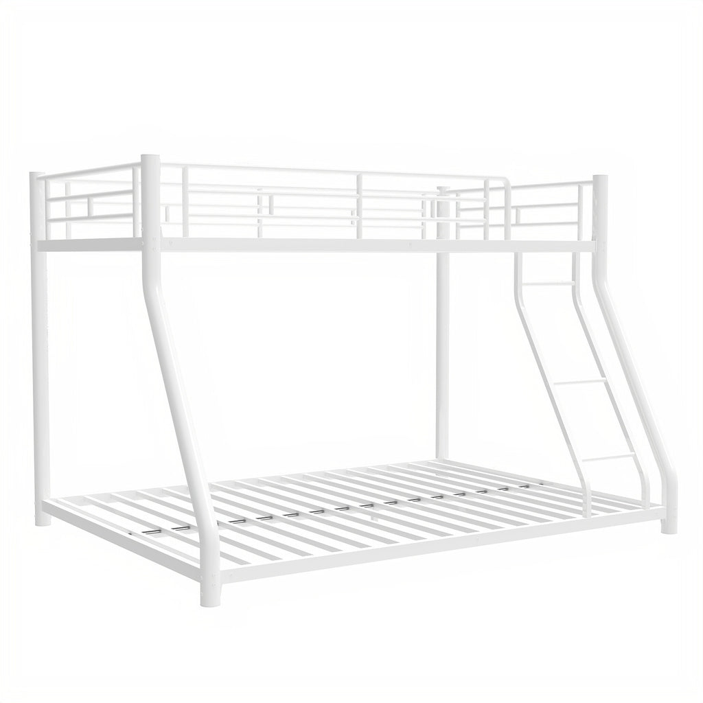 Leoglint Metal Bunk Bed Frame Twin Over Full Size with Removable Stairs, Heavy Duty Sturdy Frame with 12" Under-Bed Storage for Teen & Adults, Teens, No Box Spring Needed, White