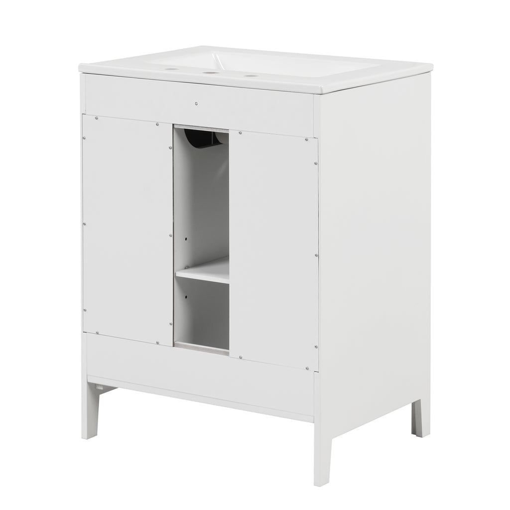 Leoglint 24" Bathroom Vanity with Sink, Bathroom Vanity Cabinet with Two Drawers and Door, Adjustable Shelf, Solid Wood and MDF, White