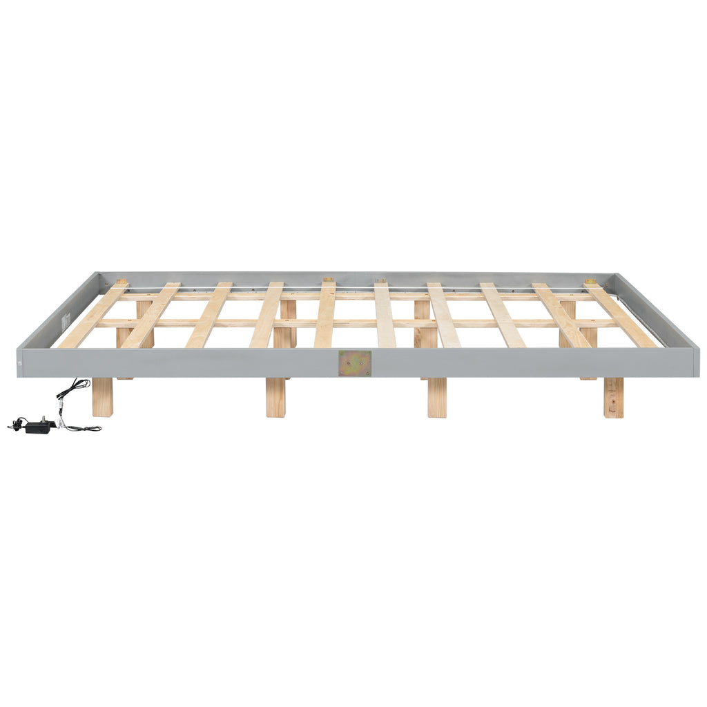 Queen Size Floating Bed Frame with LED Lights Underneath,Modern Queen Size Low Profile Platform Bed with LED Lights,Grey