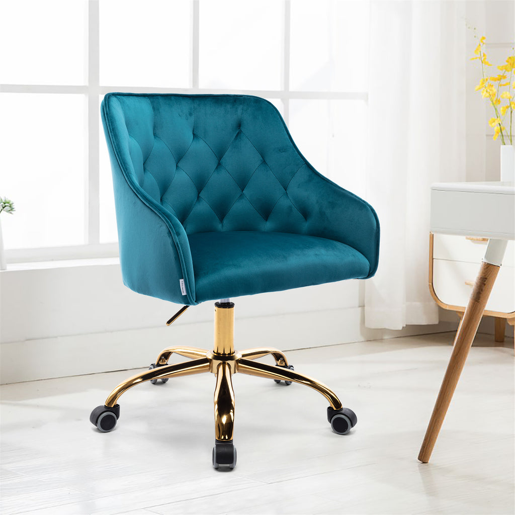 Leoglint COOLMORE Velvet Home Office Chair, Modern Cute Computer Chair, Wheels Swivel Height Adjustable Swivel Task Chair for Home Office (Teal Velvet)