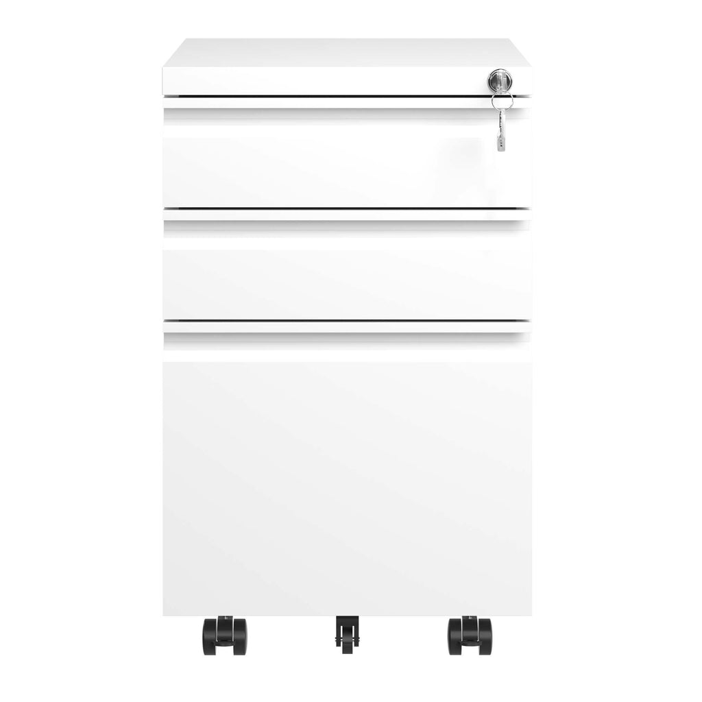 Leoglint 3 Drawer Mobile File Cabinet with Lock,Metal Filing Cabinets for Home Office Organizer Letters/Legal/A4,Fully Assembled,White