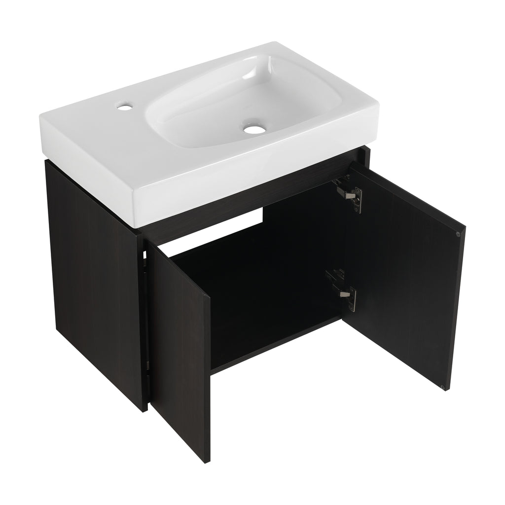 Leoglint 24 Inch Bathroom Vanity with Basin, Wall Mounted Floating Vanity Sink Combo, Wooden Storage Cabinet with Double Doors for Bathroom,Black